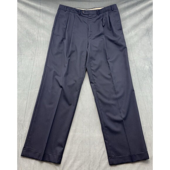 LRL Ralph Lauren Dress Pants Men's 37x32 Blue Total Comfort Pleated Straight Leg - Picture 2 of 12